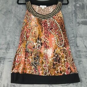 Dressbarn Tank Top Womens XL Animal Print Embellished Studded Boho Pullover